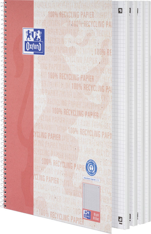 Elba Collegeblock, kariert 5 mm, Spiralbindung, Karton, 80 Blatt, 4-fach gelocht, perforiert, 90 g/m² – rot