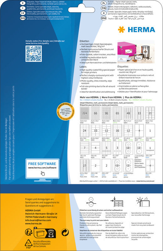 HERMA Druckeretiketten, 66 mm × 34 mm, weiss, Papier, permanent, 25 Blatt (600 Etiketten)