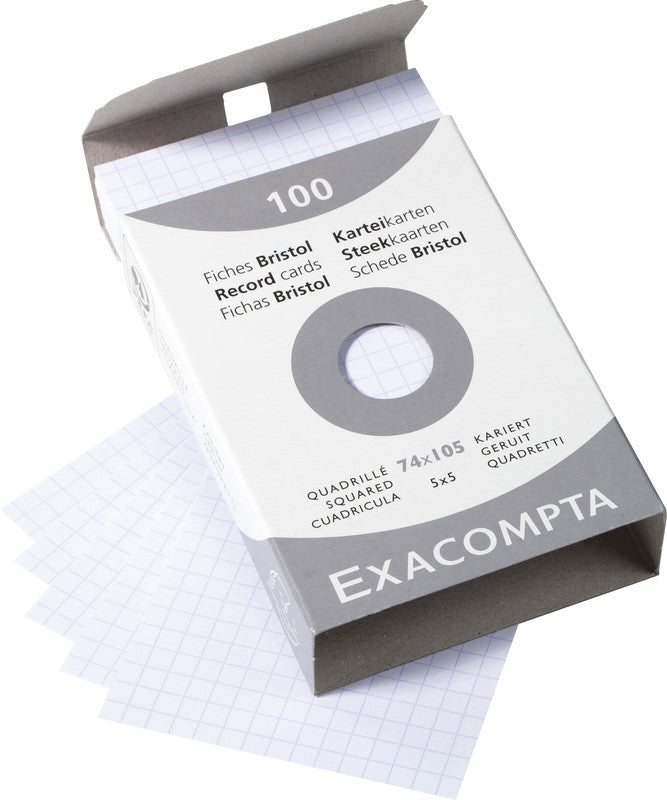 Exacompta Karteikarte A7 quer, kariert, weiss, 205 g/m², Karteikarton – 100 Stück