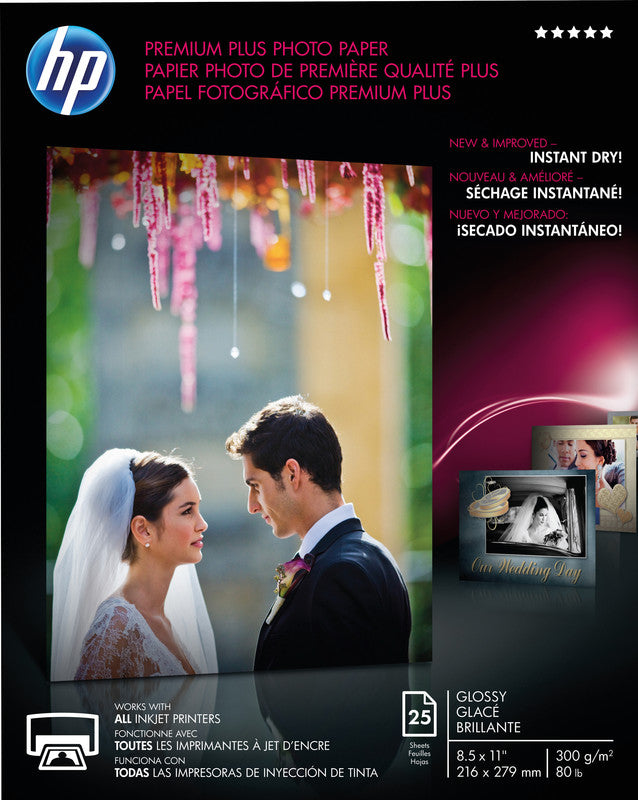 HP Premium Plus Fotopapier – hochglänzend, 100 × 150 mm, 300 g/m², 25 Blatt – für Inkjetdrucker