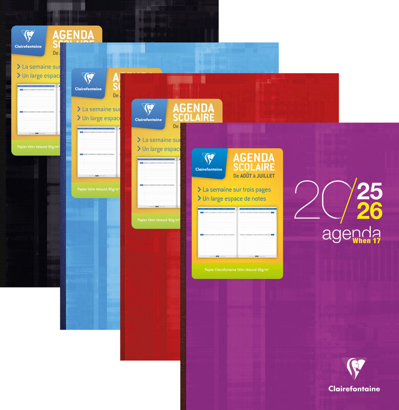 Clairefontaine When 17 Schüleragenda – 1 Woche/3 Seiten, gebunden, 17 × 22 cm, Aug–Jul, mehrsprachig, PEFC