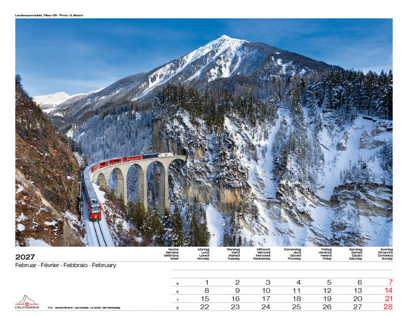 Calendaria Bildkalender Schweiz 2027 – 40 × 31 cm – Kalendarium d/f/i/e