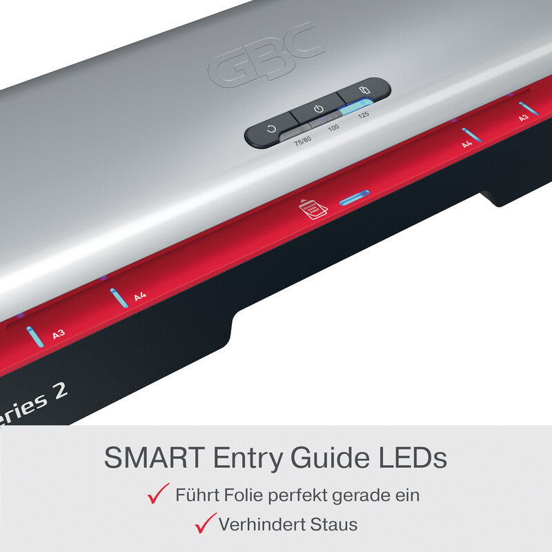 GBC 250HS Laminiergerät A3 – 2-Rollen, 75–125 µm, Aufheizzeit 1 Min., 500 mm/min, Silber