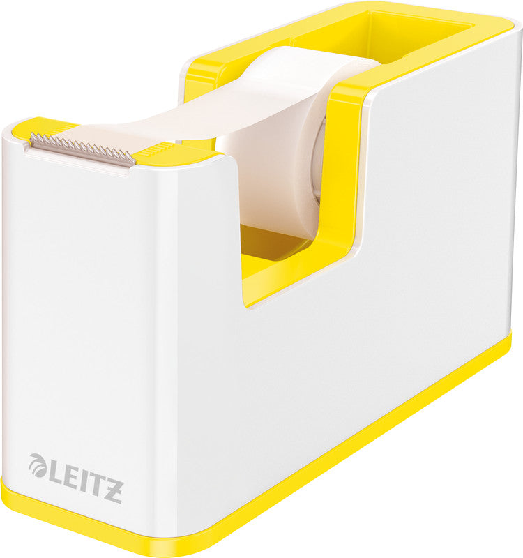 Leitz Tischabroller Duo Colour – für Klebeband bis 19 mm × 33 m, Kunststoff (PS), weiss/gelb