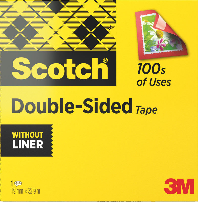 Scotch Doppelseitiges Klebeband 665 – permanent, Zelluloseacetat, 19 mm × 33 m, transparent, Kern Ø 75 mm