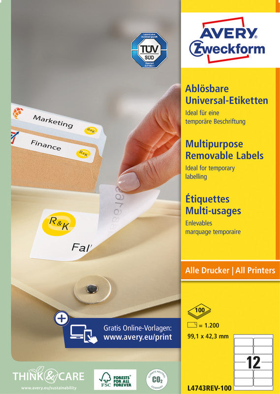 Avery Selbstklebende Etiketten L4743REV-100, weiss, selbstklebend
