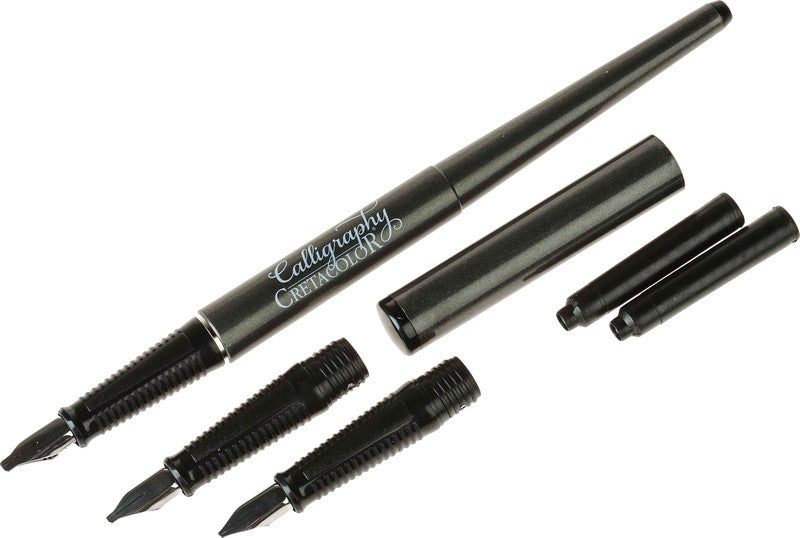 Cretacolor Calligraphy Kalligrafie Set – 1,1/1,5/2,3 mm – für Rechts- & Linkshänder – grau, schwarz – Patronen