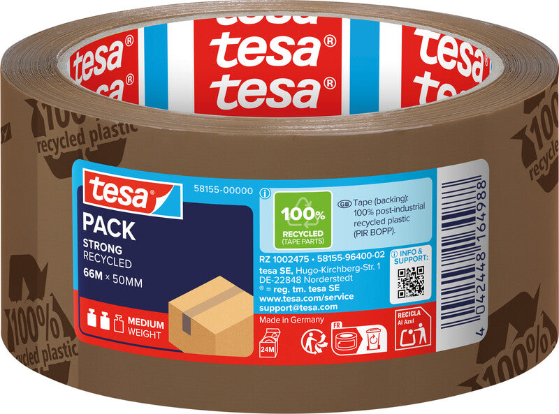 tesa Verpackungsband – 50 mm × 66 m, braun, stark, eco:plus