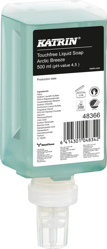 Katrin Touchfree Nachfüllung – Seifenkartusche, Flüssigseife, Arctic Breeze, 500 ml, für KATRIN Touchfree Spender