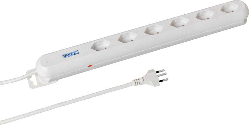 Steffen Steckdosenleiste Linea Plus – 3,00 m, Kunststoff, Weiss, 6 × T13, Überspannungsschutz, Stecker T12, 10 A
