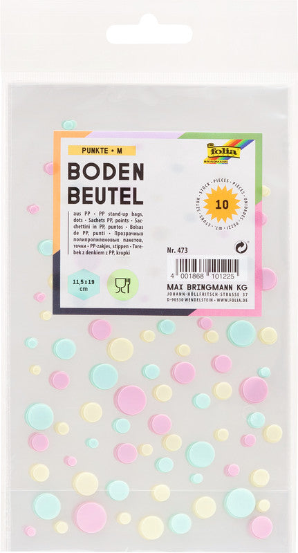 Folia Geschenktüten – Punkte – mit Kreuzboden – 115 × 190 mm – 10 Stk., Kunststoff