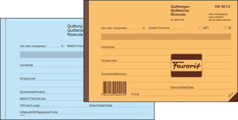 Favorit Formularblock – Quittungen, Deutsch, 50 Blatt, A6