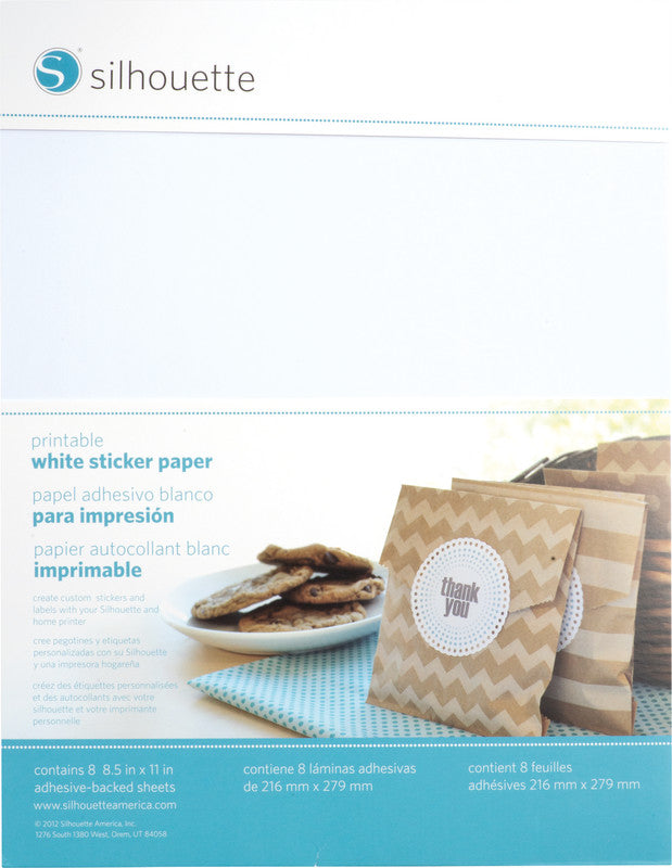 Silhouette Stickerpapier, 215 mm × 280 mm, weiss, Papier, selbstklebend, für Schneideplotter, 8 Blatt