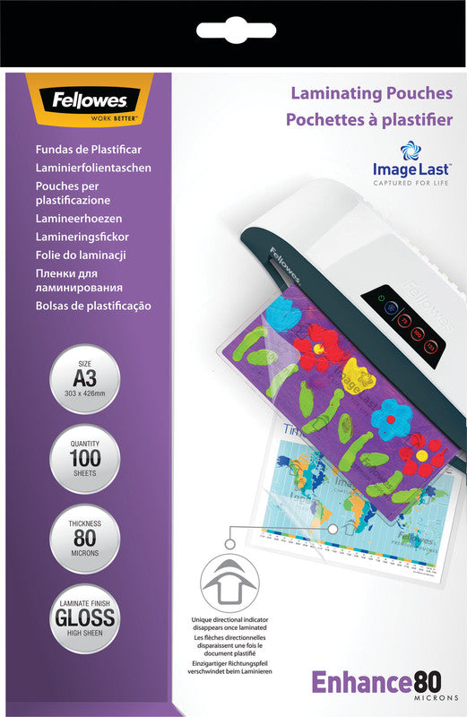 Fellowes Laminierfolien A3, glänzend – 80 µm, 303 × 426 mm, 100 Stk.