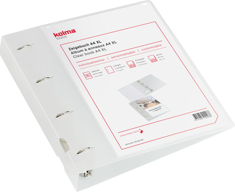 Kolma Sichtbuch Vario XL – A4, mit Fronttasche, Bügelmechanik, transparent, Kunststoff