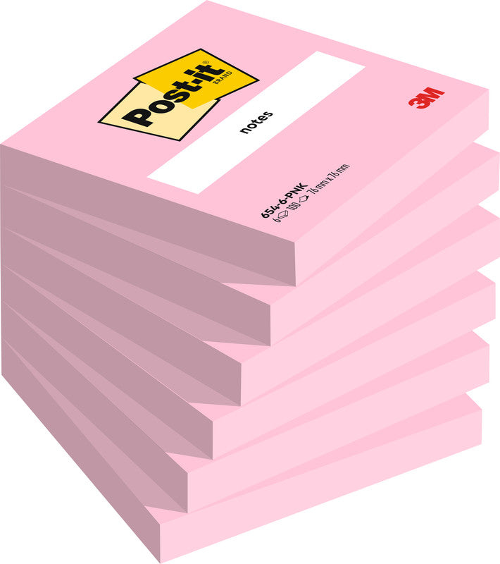 Post-it Haftnotizen – 76×76 mm – Flamingopink, 6×100 Blatt, PEFC