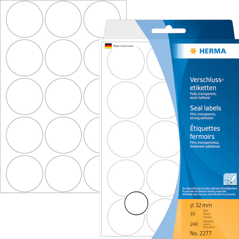 HERMA Schmucketiketten – Folie, permanent haftend, 240 Stk, 16 Bogen, Ø 32 mm