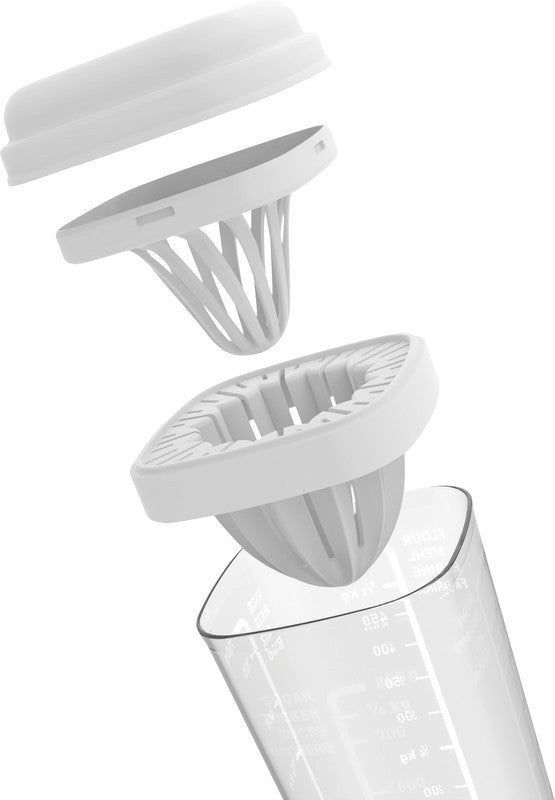Rotho Messbecher Loft – 1,5 l – mit Deckel, Presse & Reibe – Kunststoff – Weiss