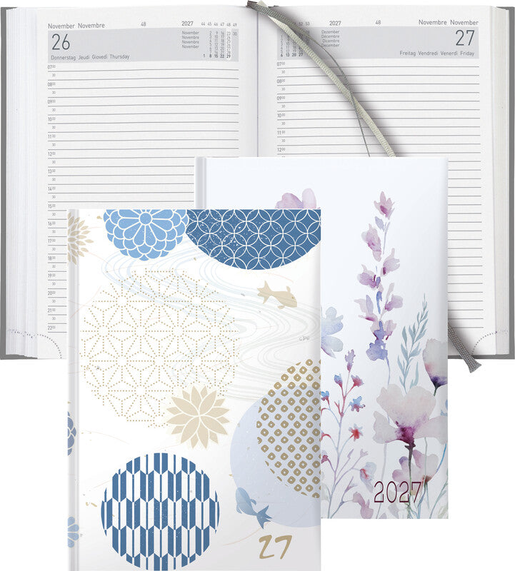 Biella Executive Trend Agenda – 1 Tag pro Seite, gebunden, 14,5 × 20,5 cm, 2027, 1/2-Stunden-Takt, Wildflower, FSC