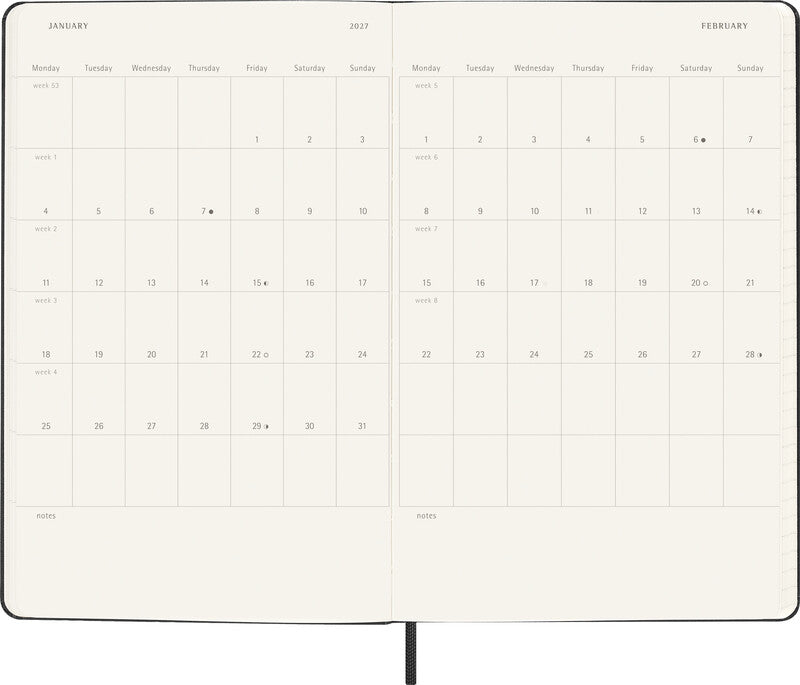 Moleskine Schüleragenda – 1 Woche/1 Seite, gebunden, 13 × 21 cm, 18 Monate Juli–Dezember, 2026/2027, Englisch, FSC