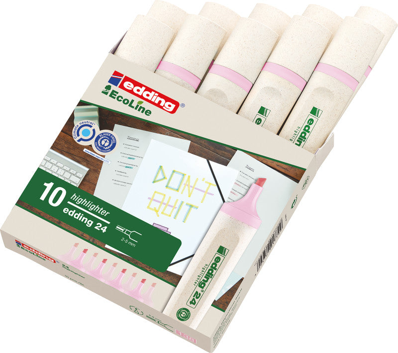 Edding EcoLine Textmarker Pastellrosa – Keilspitze, 2–5 mm, nachfüllbar, Blauer Engel
