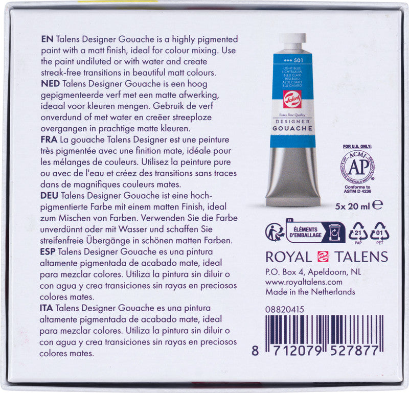 Talens Gouache – Set – 5 Farben, 5 × 20 ml, inkl. Deckweiss