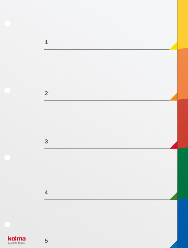 Kolma Register – A4, 5-teilig, PVC, farbig, unbedruckt, Indexblatt, 4-fach Lochung