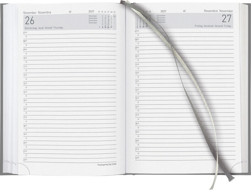 Biella Executive Trend Agenda – 1 Tag pro Seite, gebunden, 14,5 × 20,5 cm, 2027, 1/2-Stunden-Takt, Wildflower, FSC