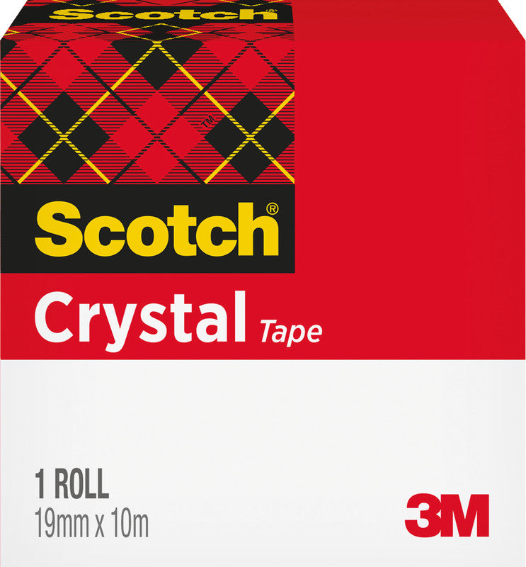 3M Scotch Büro-Klebeband Crystal – permanent, Kunststoff, 19 mm × 10 m, transparent, Kern Ø 25 mm