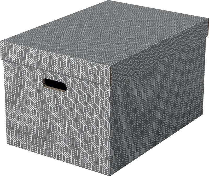 Esselte Archivschachtel A3 – mit Griffloch, abnehmbarem Deckel, 355 × 305 × 510 mm, grau, Karton, 3er Pack