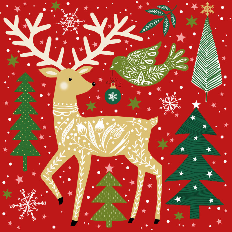 Atelier Servietten Folk Deer – 33 × 33 cm – 3-lagig, Tissue – 20 Stk.