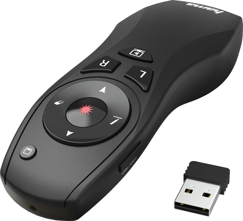 Hama X-Pointer 6 in 1 – Presenter – Roter Laser, 2,4 GHz, Bluetooth, Dongle, Reichweite 15 m, Air-Maus-Funktion
