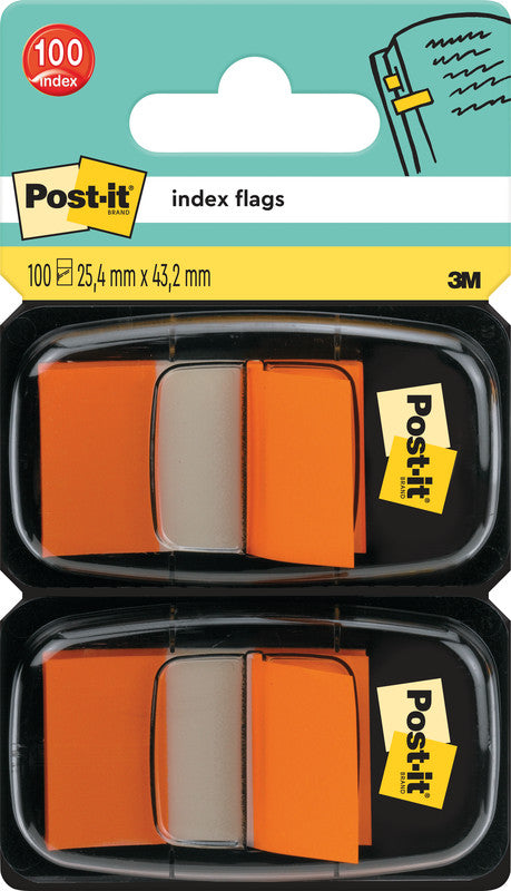 Post-it Indexstreifen – 25,4×43,2 mm – orange, 2×50 Stück, mit Dispenser, Kunststoff