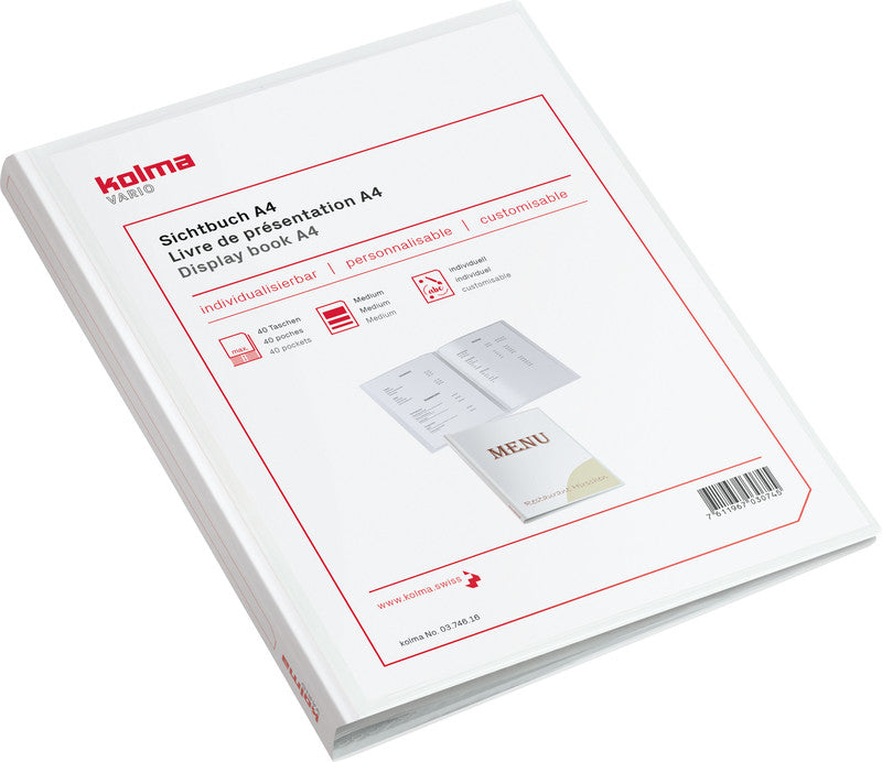 Kolma Sichtbuch Vario – 40 Sichttaschen, A4, mit Fronttasche, glatt, glänzend, weiss, Kunststoff