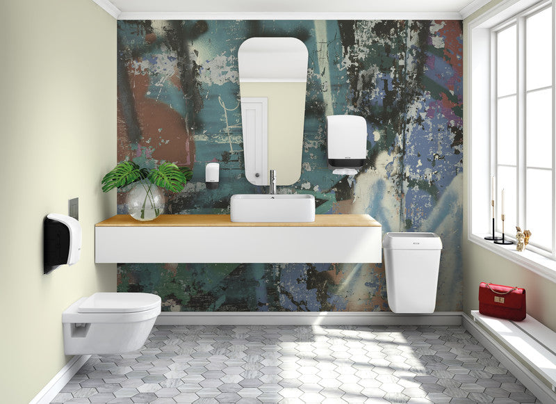 Katrin Abfallcontainer – 25 l – mit Deckel – Kunststoff, weiss – B × H × T 330 × 550 × 230 mm