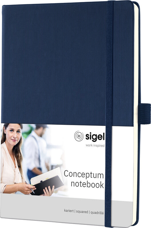 Sigel Notizbuch A5, kariert, Fadenheftung, Hardcover, 194 Seiten, 80 g/m² – Mitternachtsblau