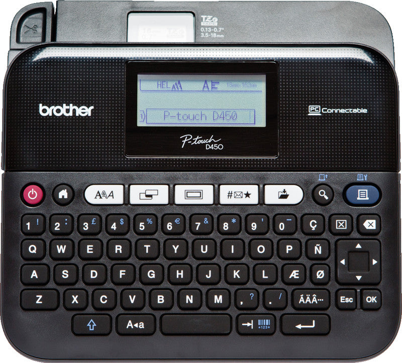 Brother D450VP – Beschriftungsgerät für TZe-Bänder 3,5–18 mm, USB, Auto-Cutter, 20 mm/s