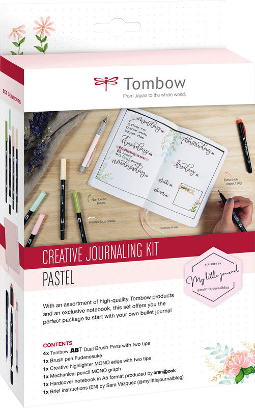 Tombow Starter Kit Handlettering – 4 ABT Dual Brush Pens, Fudenosuke, MONO graph, MONO edge, Notizbuch A5