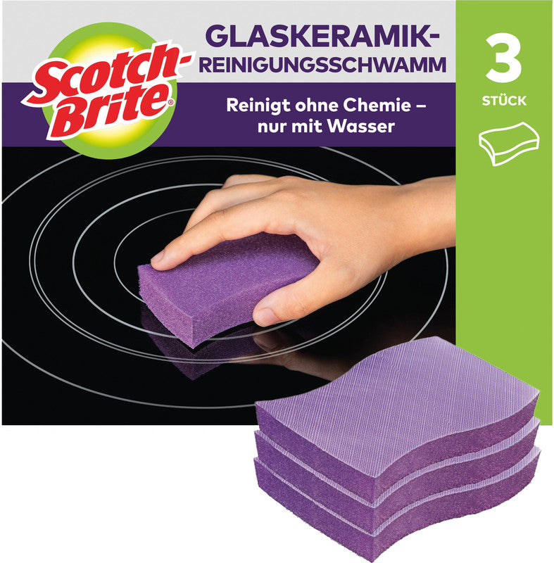 Scotch-Brite Schwamm – Kunststoff, 8 × 8 × 4 cm, violett, für Glaskeramik-Kochfelder, 3 Stk.