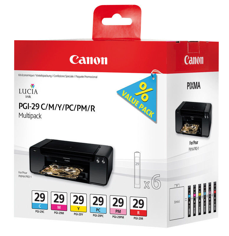 Canon Tintenpatronen-Multipack PGI-29CMY/PC/PM/R, 6er-Pack – für PGI-29-Serie