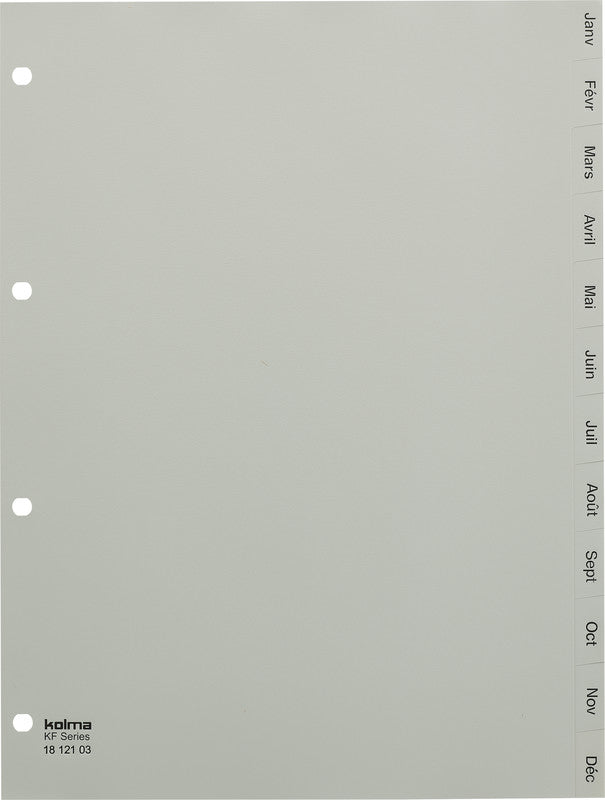 KolmaFlex Register – A4, 12-teilig, PP, grau, vorgedruckt, 4-fach Lochung