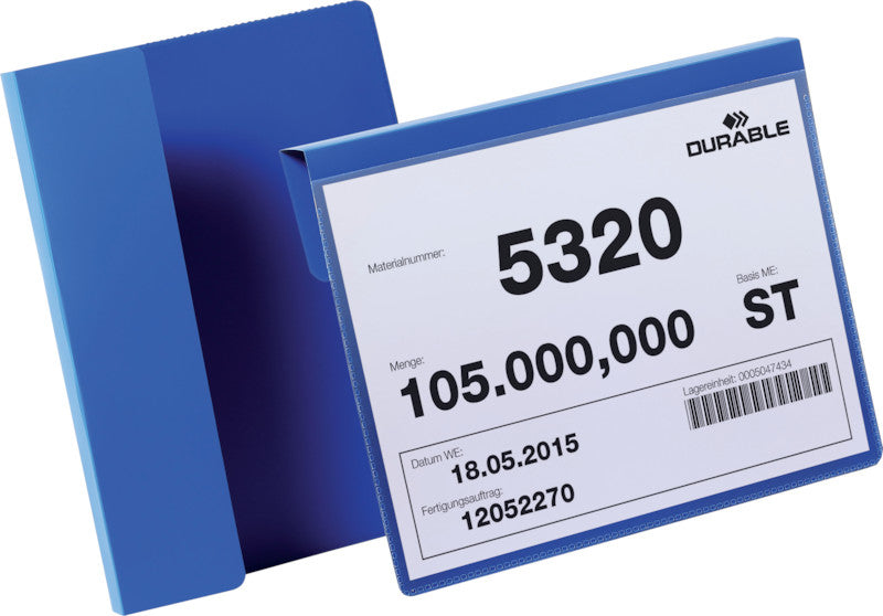 Durable Kennzeichnungstaschen – 210 × 148 mm, blau, wiederablösbar, 50er-Pack