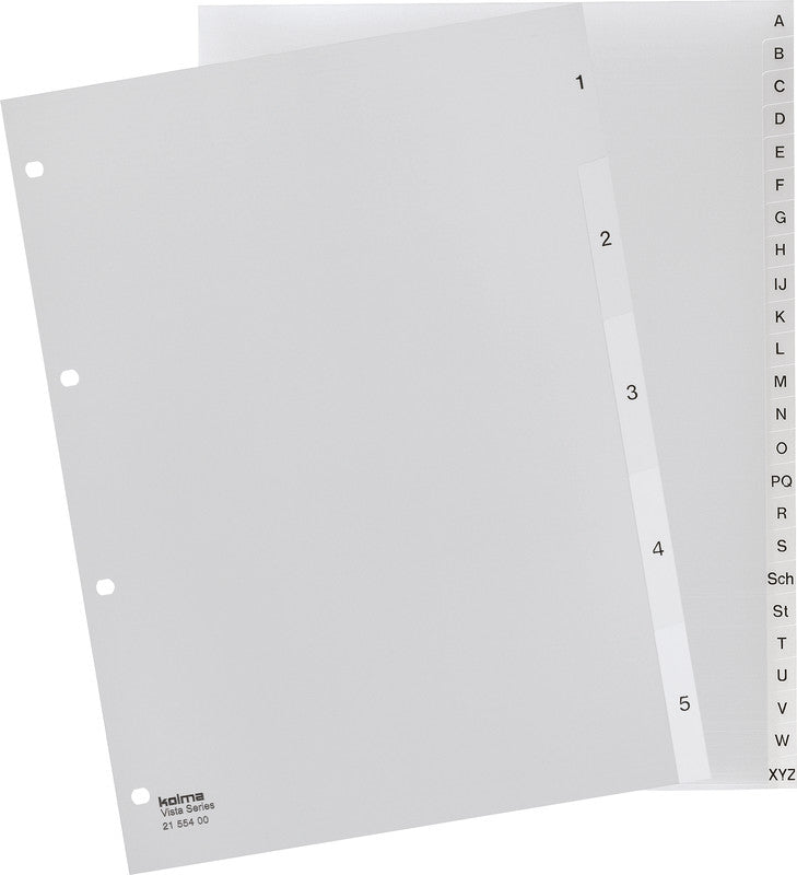 Kolma Vista Register – A4, 5-teilig, PP, transparent, vorgedruckt, 4-fach Lochung, für A4 hoch