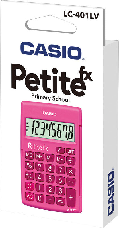 Casio Taschenrechner Petite fx LC-401LV – 8-stellig, Prozent/Wurzel, Batterie, Pink, 75×120×10 mm