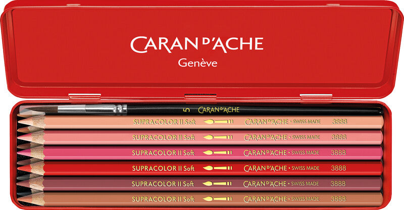 Caran d-Ache Caran d'Ache Supracolor Aquarellfarbstifte-Set – 12 Farben, Mine Ø 3,8 mm, Metallschachtel, mit Pinsel