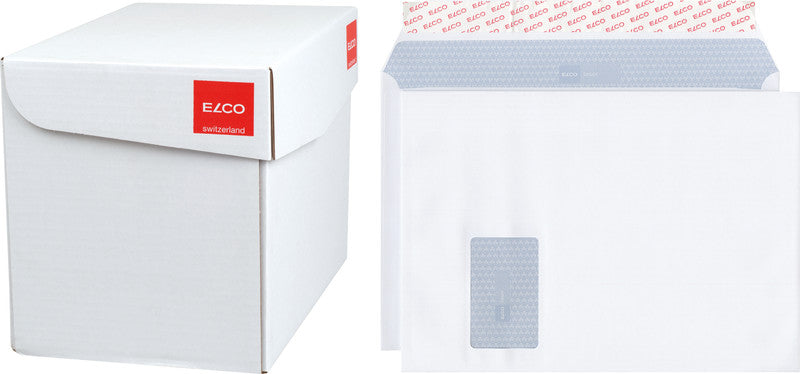 Elco Couvert C4, Fenster links, Haftklebung, hochweiss, 90 g/m², lasertauglich, mit Innendruck – 250 Stk.