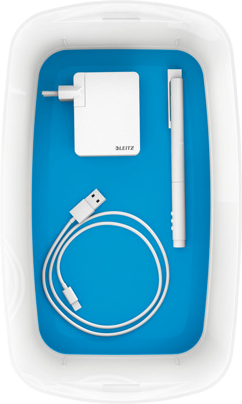 Leitz Aufbewahrungsbox MyBox – Kunststoff, weiss/blau, 31,8 × 12,8 × 19,1 cm