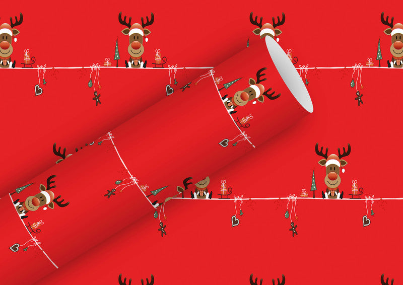 Braun + Company Geschenkpapier – Little Rudy – Weihnachten, rot – 70 cm × 2 m – 80 g/m2