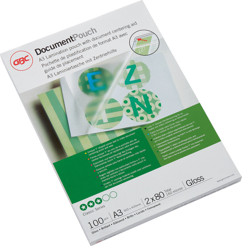 GBC Laminierfolien A3, glänzend – 80 µm, 303 × 426 mm, 100 Stk.