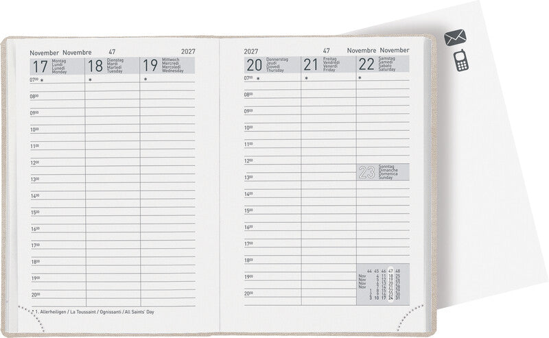Biella Rex Agenda – 1 Woche/2 Seiten, gebunden, 10,1 × 14,2 cm, Jan–Dez, 2027, Rot, FSC